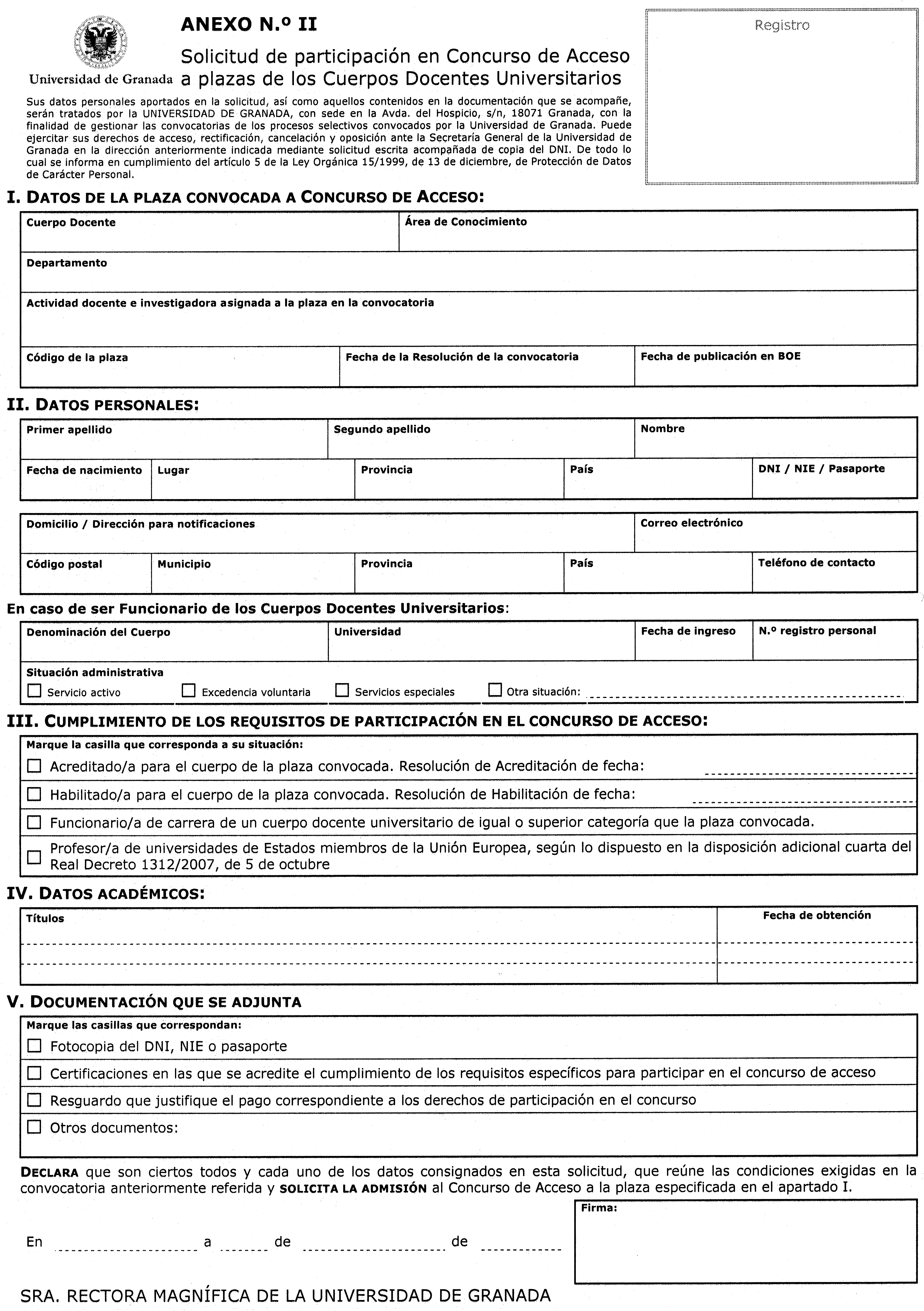 modelo de solicitud de participacin en concurso de acceso